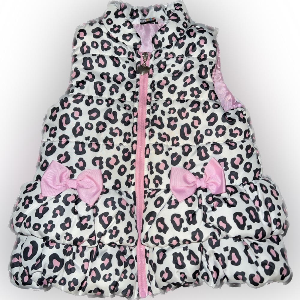 Kids Headquarters Puffer Vest Pink leopard / cheetah pattern 3T